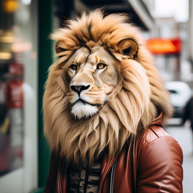 retrato de un león con una cara de león