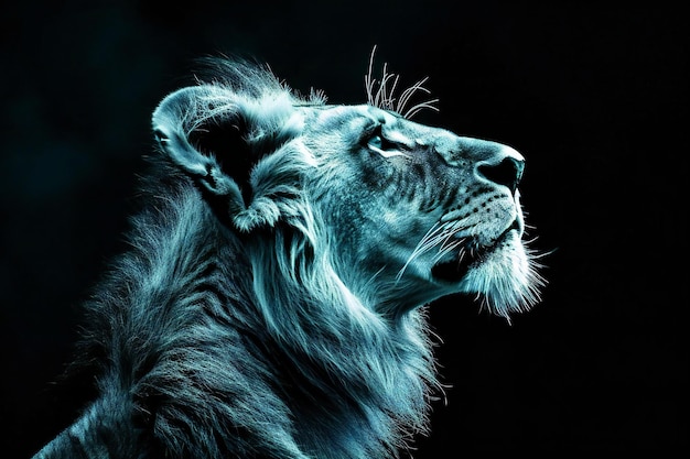 Retrato de un león sobre un fondo negro Tomado en estudio