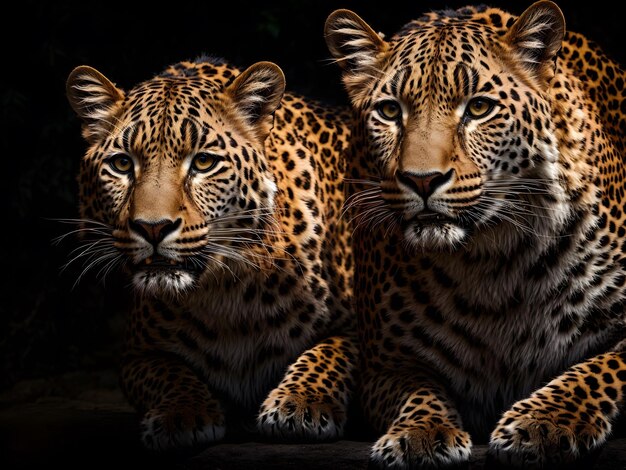 Un retrato de un leopardo con fondo negro