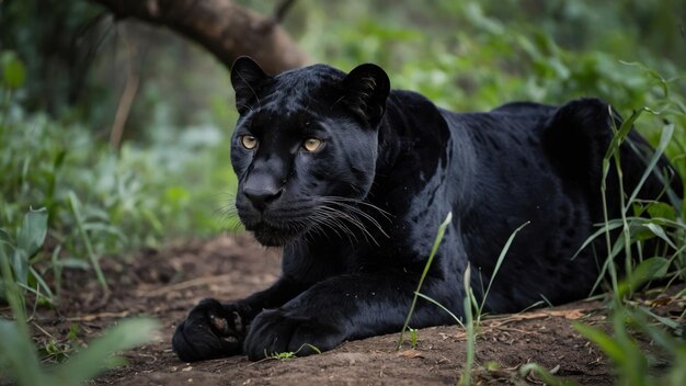 Retrato del leopardo negro en la naturaleza