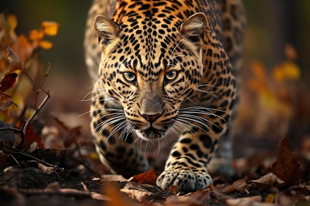 Retrato de un leopardo Panthera pardus en el bosque