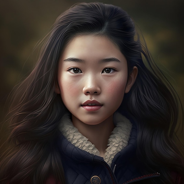 Retrato de una linda adolescente asiática seria Generación Avatar AI
