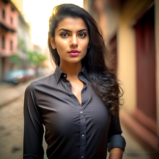 retrato de una linda chica de piel bronceada posando para la cámara