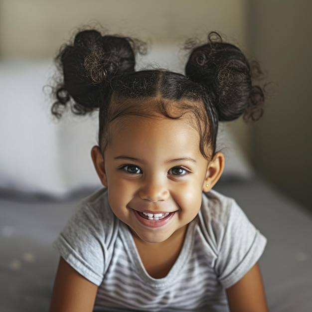 Retrato de una linda niña afroamericana sonriendo a la cámara