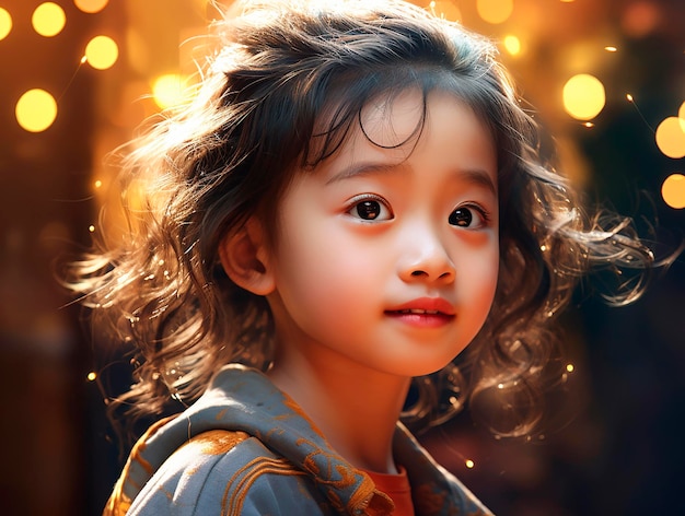 Retrato de una linda niña asiática en el parque