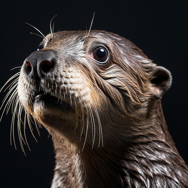 Retrato de una linda nutria asiática húmeda de garras pequeñas