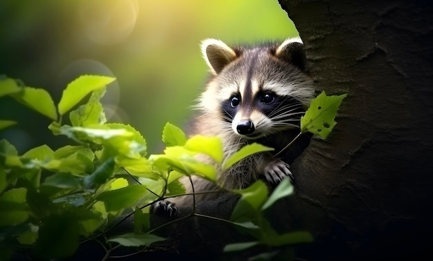 Retrato de un lindo animal mapache en la selva