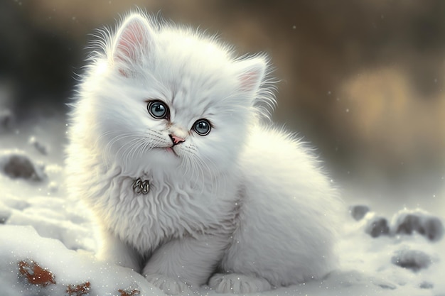 Retrato lindo bebé cachorro gato jugando en la nieve del invierno Ai generativo