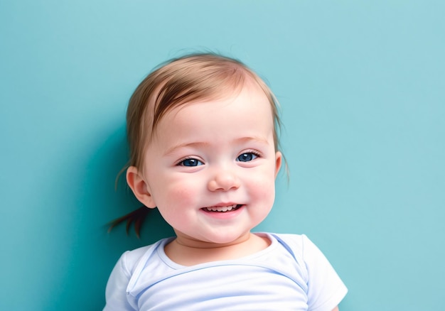 Retrato de un lindo bebé sobre un fondo azul.