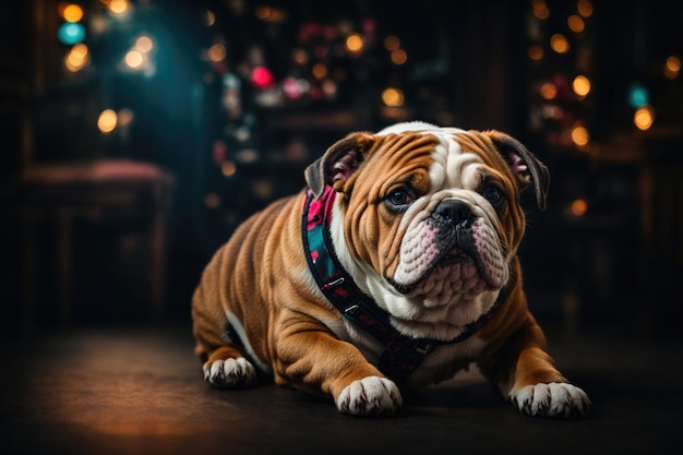 retrato de un lindo bulldog inglés sobre un fondo negro