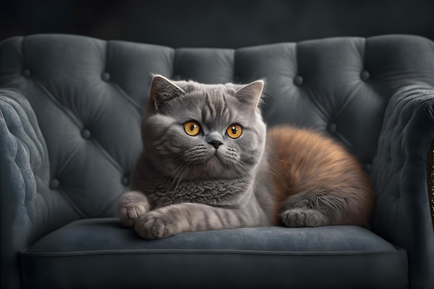 Foto retrato lindo gatinho em uma fotografia de sofá cinza