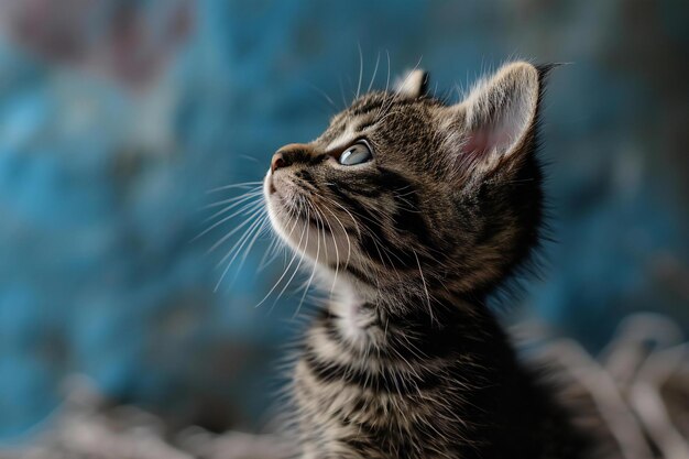 Retrato de un lindo gatito tabby con ojos azules