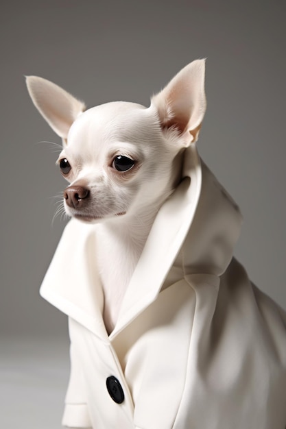 Retrato de un lindo perro con un elegante abrigo blanco creado con tecnología de IA generativa