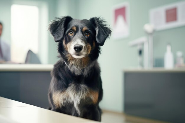 Retrato de un lindo perro mayor en un chequeo médico en una clínica veterinaria generado por ai