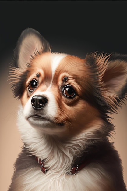 Retrato de lindo perro sobre fondo gris creado con tecnología generativa ai