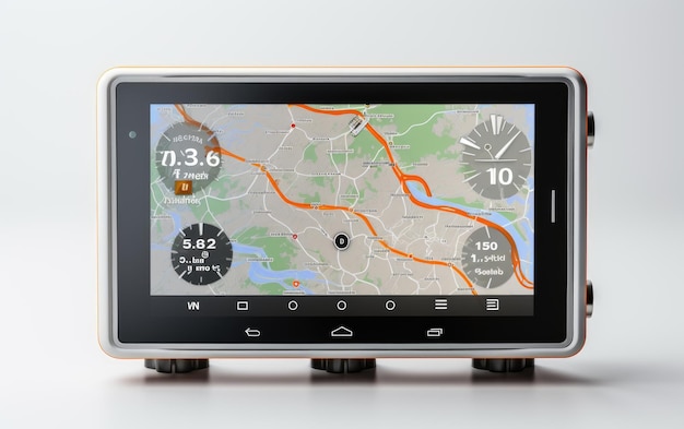Retrato lindo preto moderno sistema de navegação GPS isolado em fundo branco