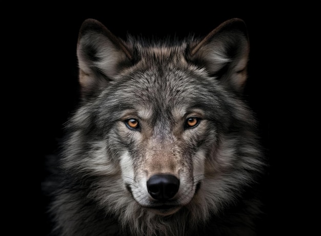 Retrato de un lobo adulto sobre un fondo negro Inteligencia Artificial Generativa