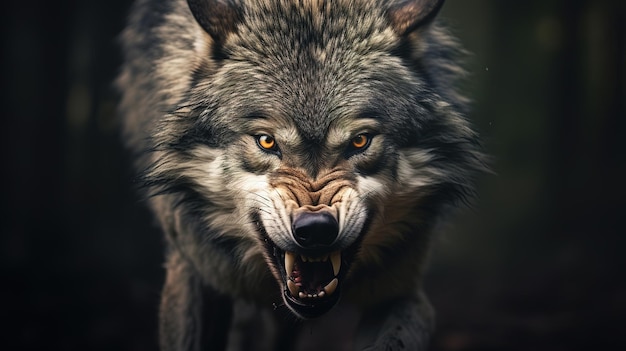 Un retrato de un lobo agresivo