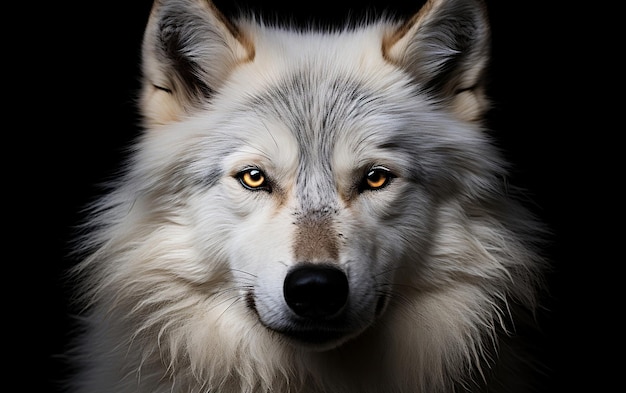 Retrato de lobo blanco en fondo aislado IA generativa