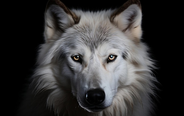 Retrato de lobo blanco en fondo aislado IA generativa