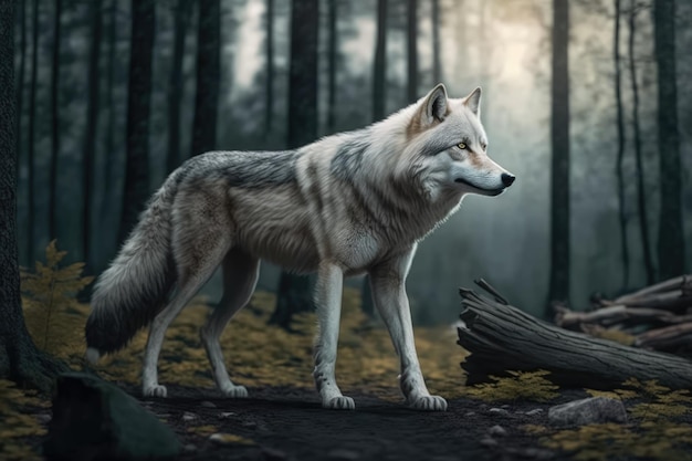 Retrato de lobo en el bosque creado con tecnología de inteligencia artificial generativa
