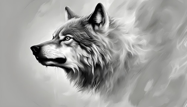 retrato de un lobo en fondo blanco y negro