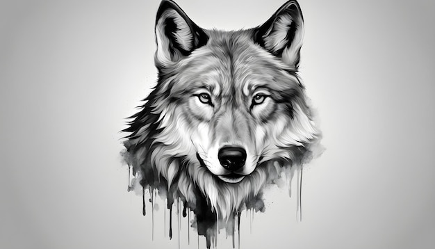 retrato de un lobo en fondo blanco y negro