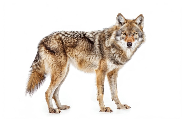 Un retrato de un lobo de Tian Shan en un entorno de estudio aislado sobre un fondo blanco