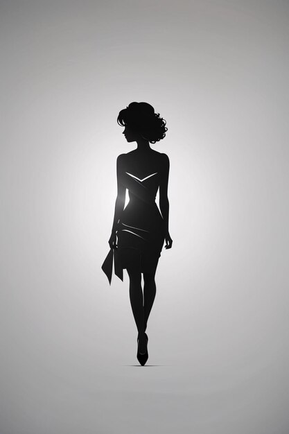 Retrato de logotipo de ilustración plana de mujer elegante en blanco y negro