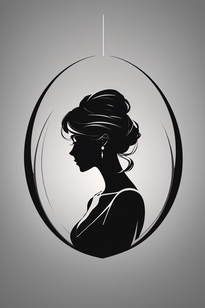 Foto retrato de logotipo de ilustración plana de mujer elegante en blanco y negro