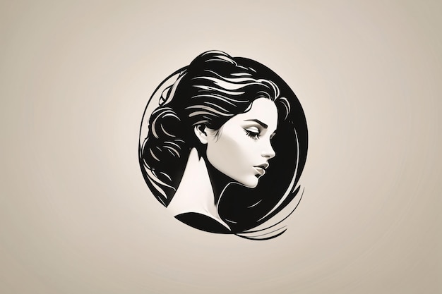 Retrato de logotipo de ilustración plana de mujer elegante en blanco y negro