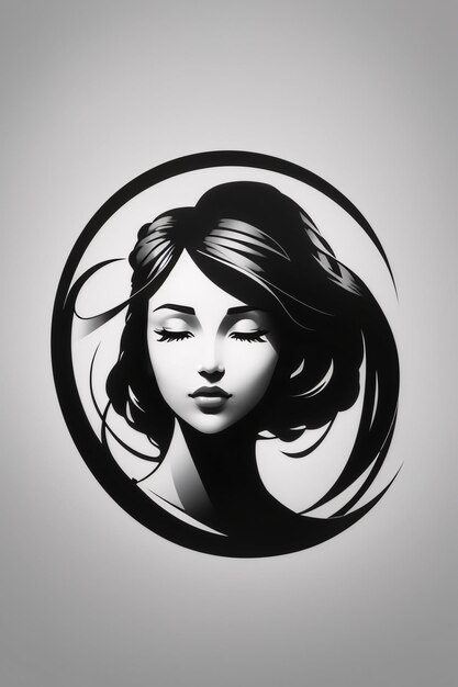 Retrato de logotipo de ilustración plana de mujer elegante en blanco y negro