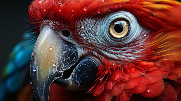 Foto retrato de un loro escarlata colorido en el fondo de la jungla