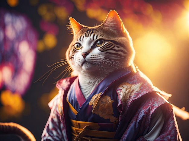 Retrato de un luchador de karate gato con un kimono ai generativo