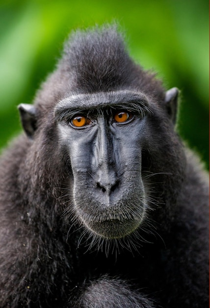 Retrato de un macaco crestado de сelebes Closeup Indonesia Sulawesi