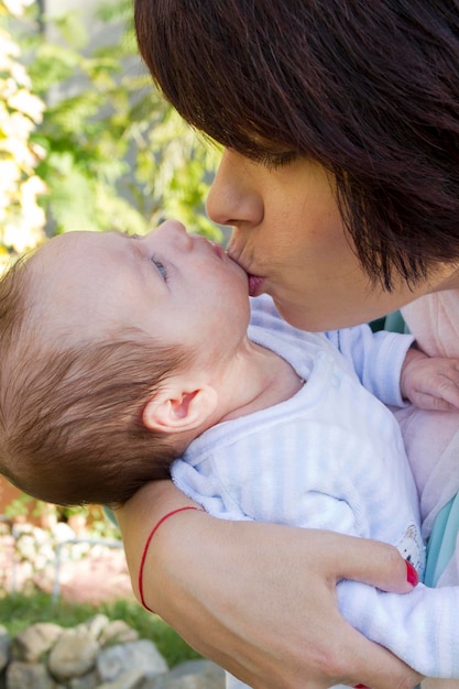 Foto retrato de la madre y el bebé