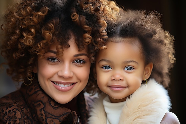 Retrato de una madre y una hija africanas felices en casa