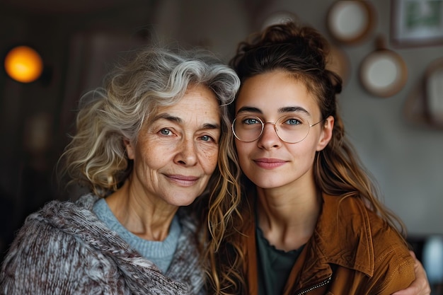 Retrato de madre y hija maduras en el interior IA generativa