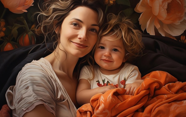Retrato de una madre con un hijo de IA
