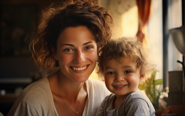 Retrato de una madre con un hijo de IA