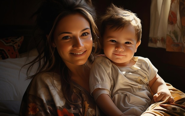 Retrato de una madre con un hijo de IA