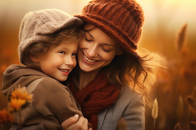 Retrato de una madre y un niño felices