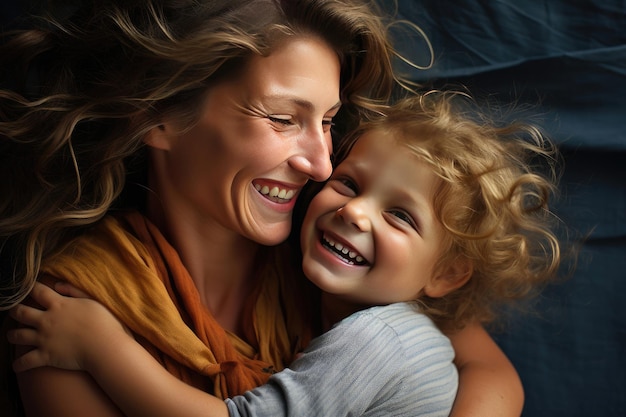 Retrato de una madre y un niño felices