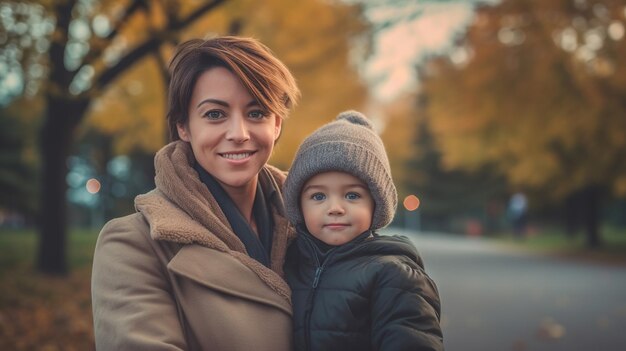 Retrato de una madre y un niño lindo