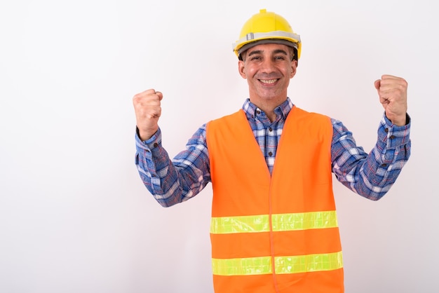 Foto retrato de maduro trabajador de la construcción persa