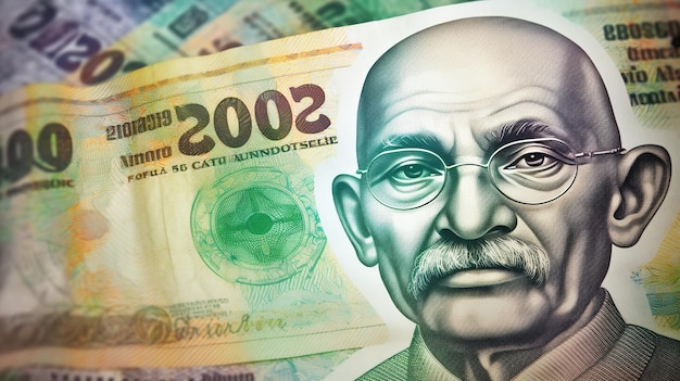 El retrato de Mahatma Gandhi en el billete de 200 rupias de la India