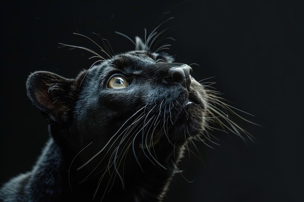 Retrato majestuoso de pantera negra con mirada profunda perfecto para temas de vida silvestre campañas de naturaleza o arte de alto contraste en anuncios con espacio para texto IA generativa