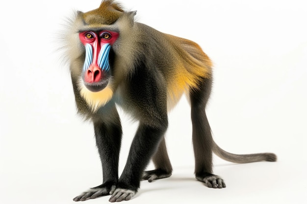 Retrato de mandril Mono africano vívido y colorido aislado en blanco