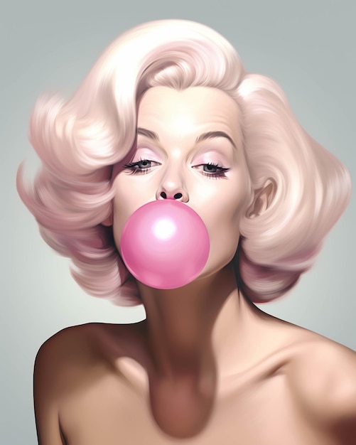 El retrato de Marilyn Monroe soplando un chicle rosado