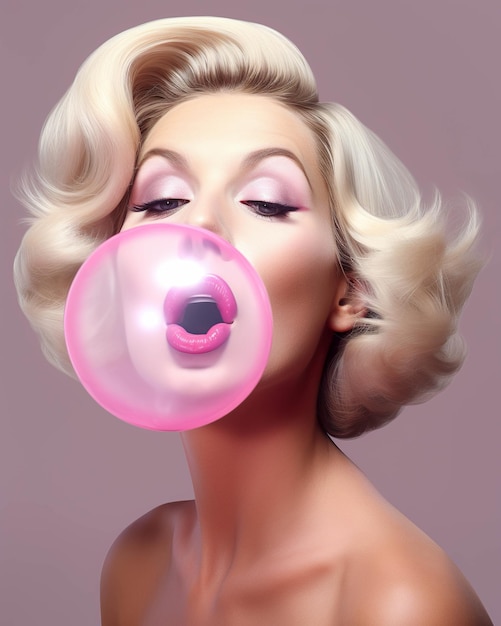 El retrato de Marilyn Monroe soplando un chicle rosado